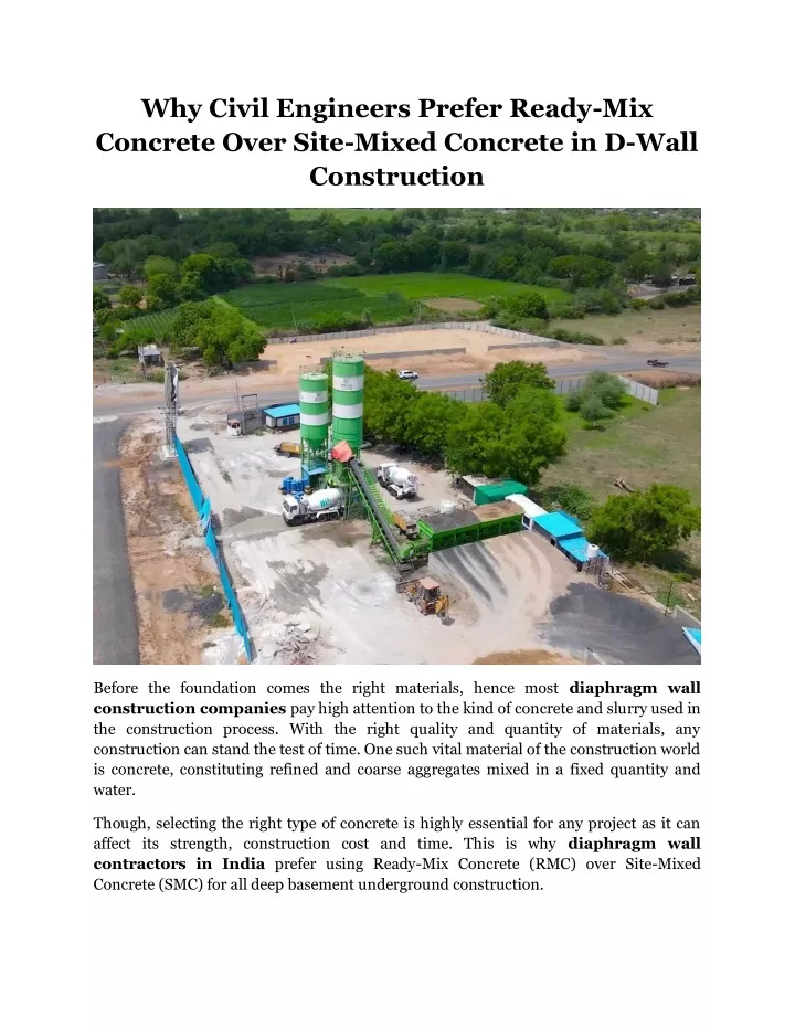 why civil engineers prefer ready mix concrete