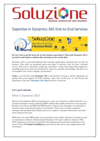 Expertise in Dynamics 365 End-to-End Services