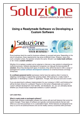Ready-Made Software Vs Custom Software Development