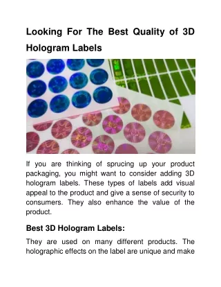 Looking For The Best Quality of 3D Hologram Labels
