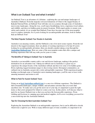 what is an outback tour and what is an outback