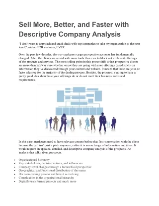 Sell More, Better, and Faster with Descriptive Company Analysis