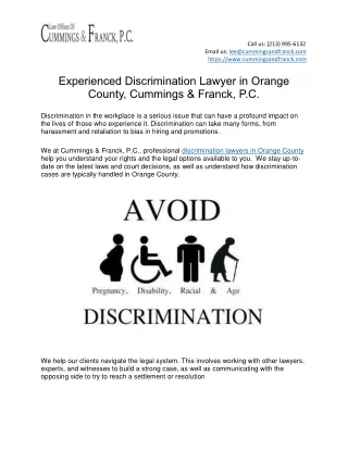 Experienced Discrimination Lawyer in Orange County