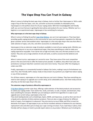 The Vape Shop You Can Trust in Galway