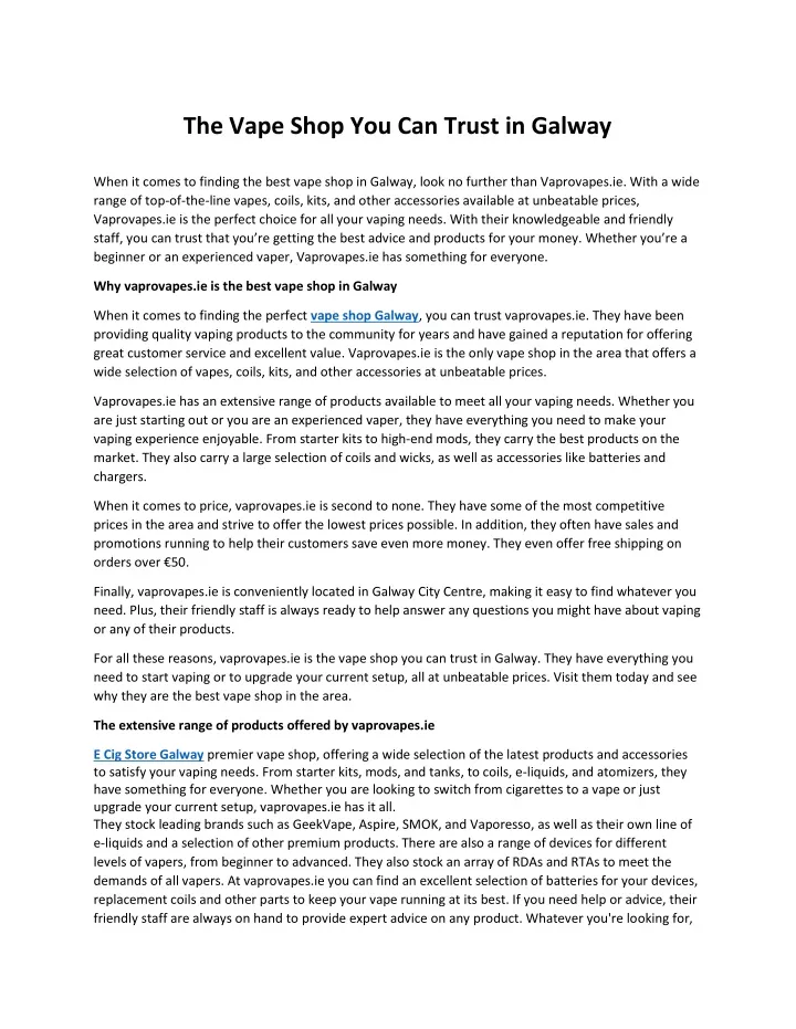 the vape shop you can trust in galway