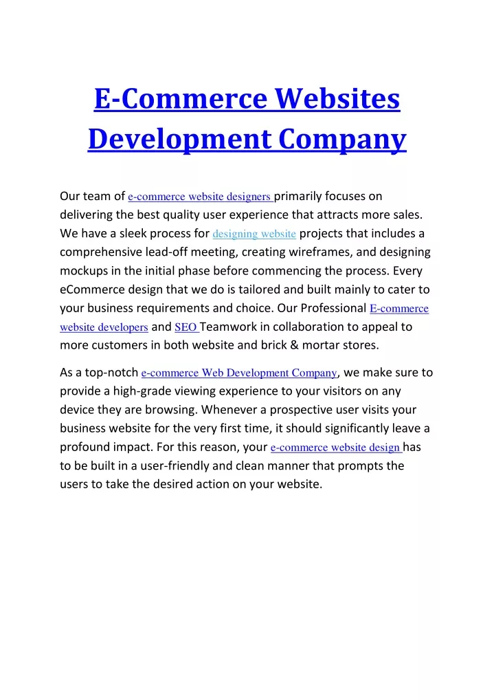 e commerce websites development company