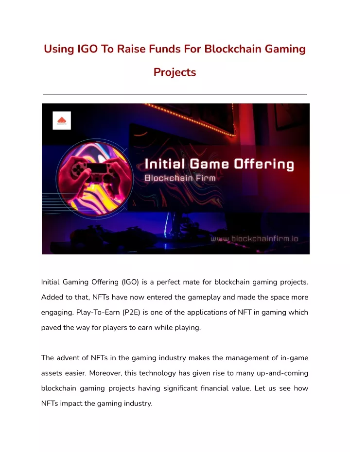 using igo to raise funds for blockchain gaming