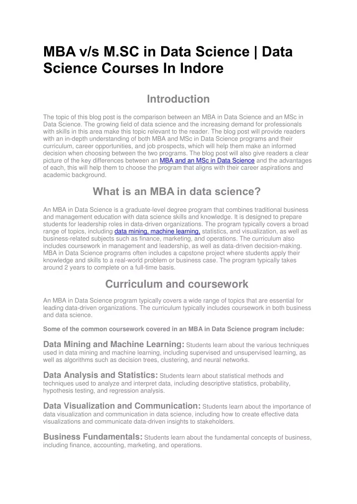 mba v s m sc in data science data science courses