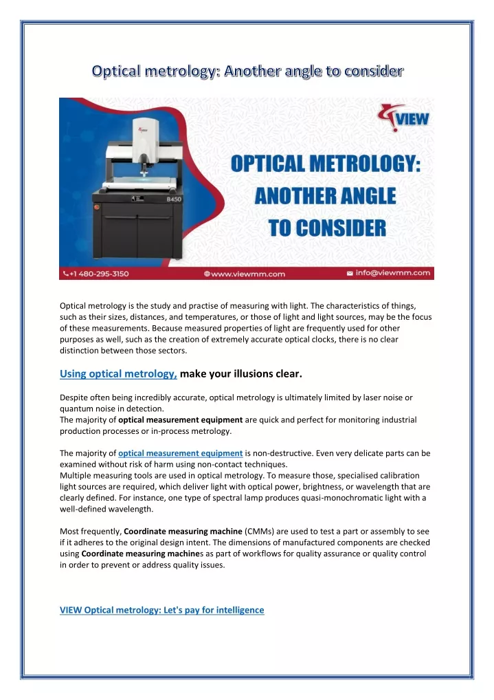 optical metrology is the study and practise