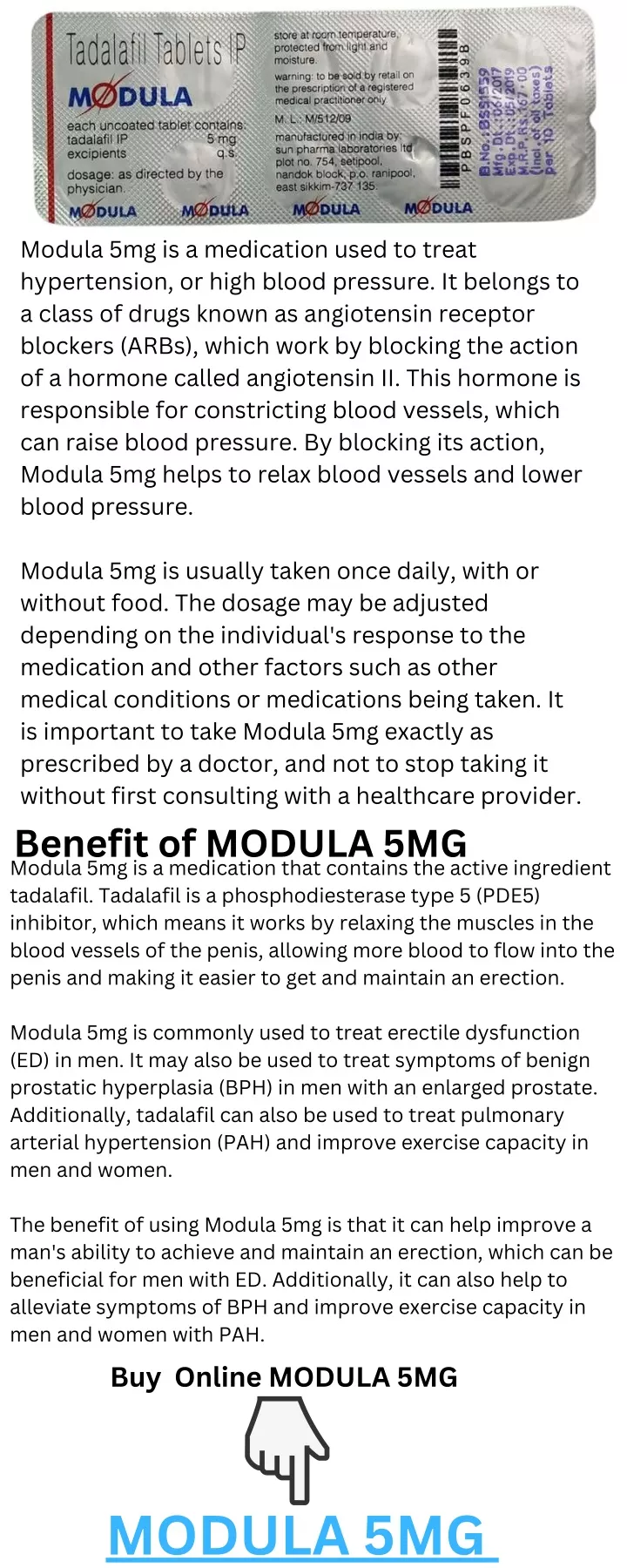 modula 5mg is a medication used to treat