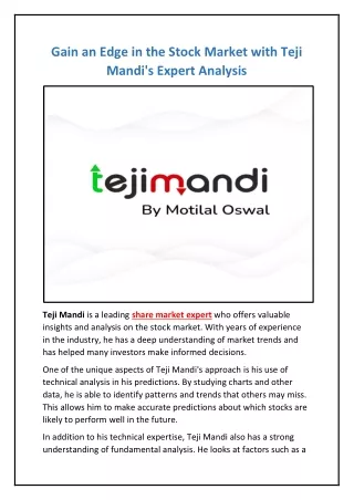 gain an edge in the stock market with teji mandi