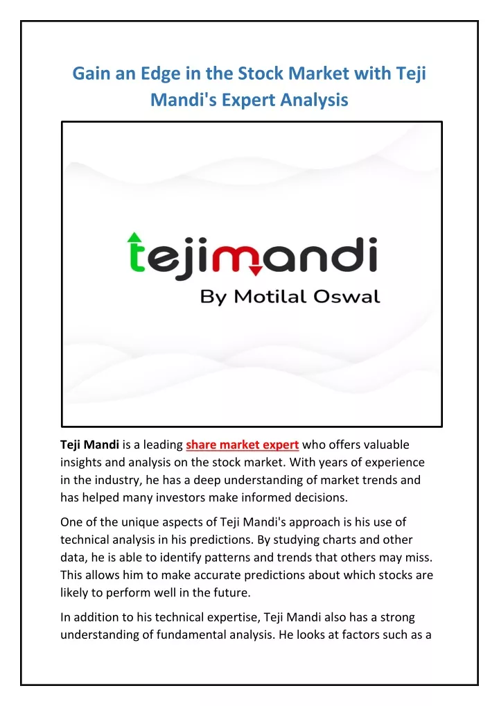 gain an edge in the stock market with teji mandi