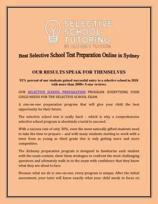 Best Selective School Test Preparation Online in Sydney