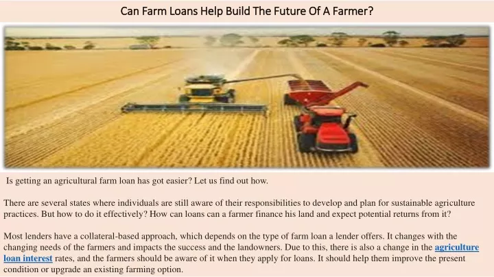 can farm loans help build the future of a farmer