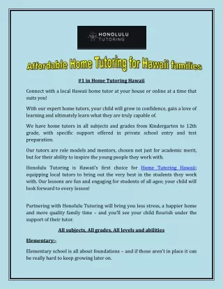 Affordable Home Tutoring for Hawaii families
