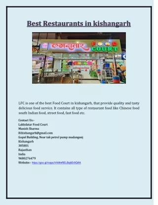 Best Restaurants in kishangarh