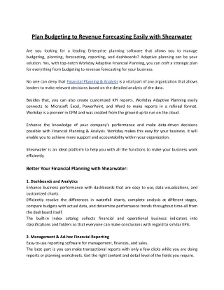Plan Budgeting to Revenue Forecasting Easily with Shearwater