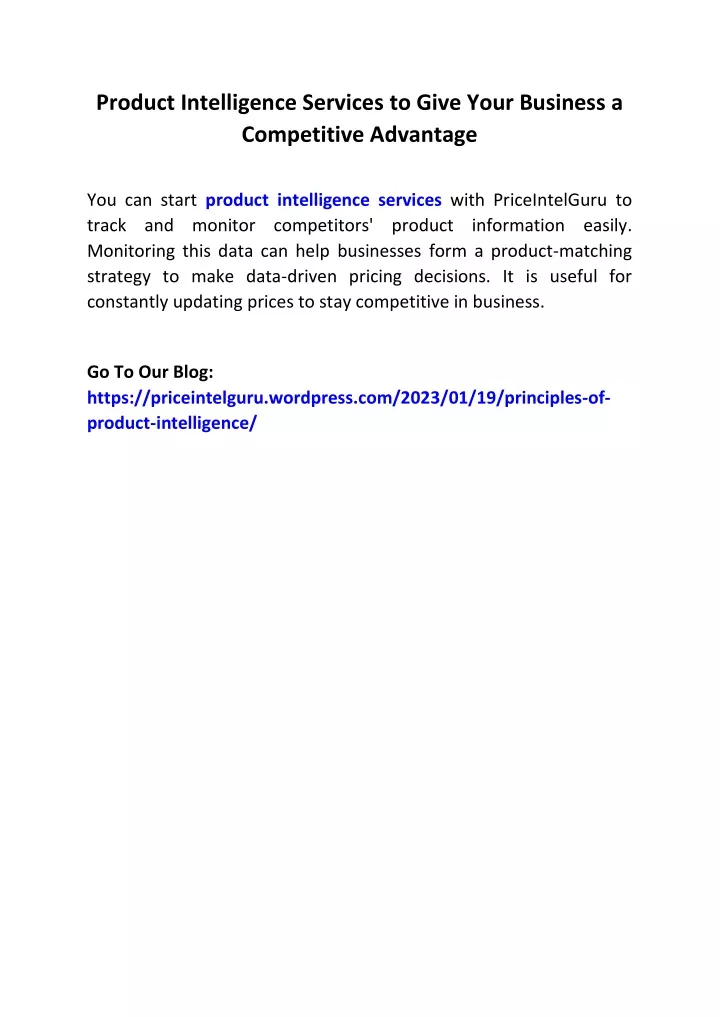 product intelligence services to give your