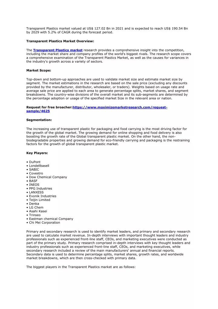 transparent plastics market valued