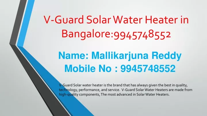 v guard solar water heater in bangalore 9945748552