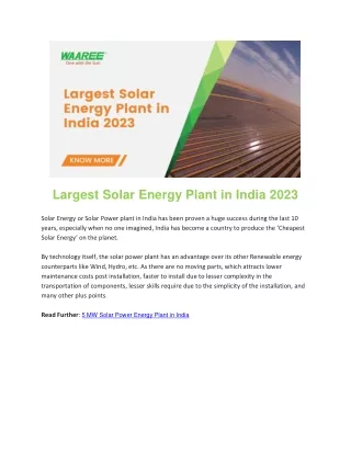 Largest Solar Energy Plant in india 2023