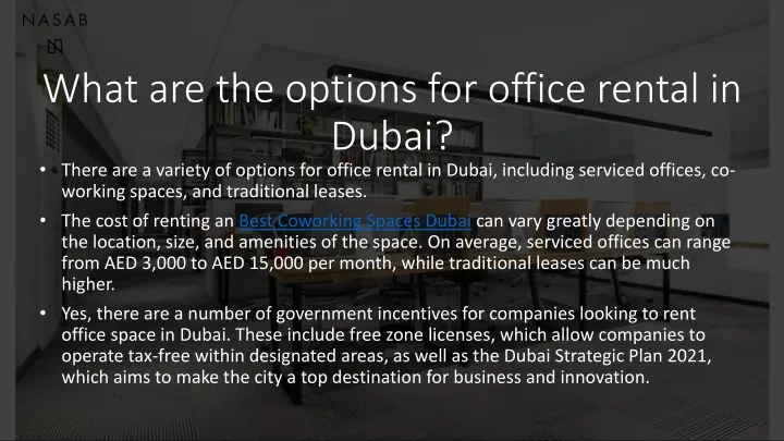 what are the options for office rental in dubai