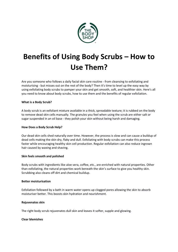 benefits of using body scrubs how to use them