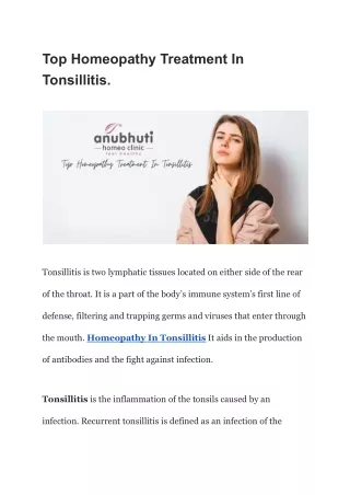 Top Homeopathy Treatment In Tonsillitis