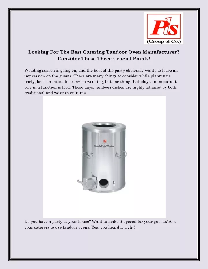 looking for the best catering tandoor oven