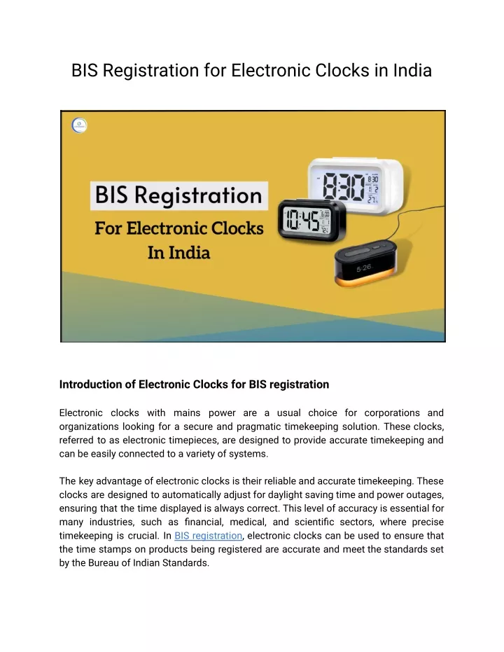 bis registration for electronic clocks in india