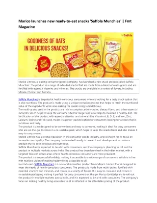 Marico launches new ready to eat snacks  Saffola Munchiez  Fmt Magazine
