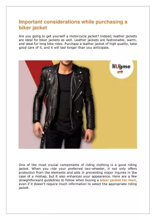 Important considerations while purchasing a biker jacket