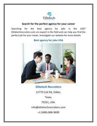 Search for the perfect agency for your career
