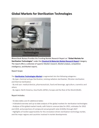 global markets for sterilization technologies