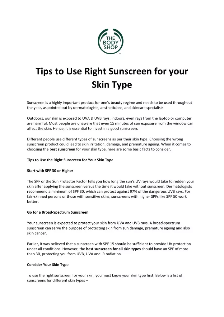 tips to use right sunscreen for your skin type