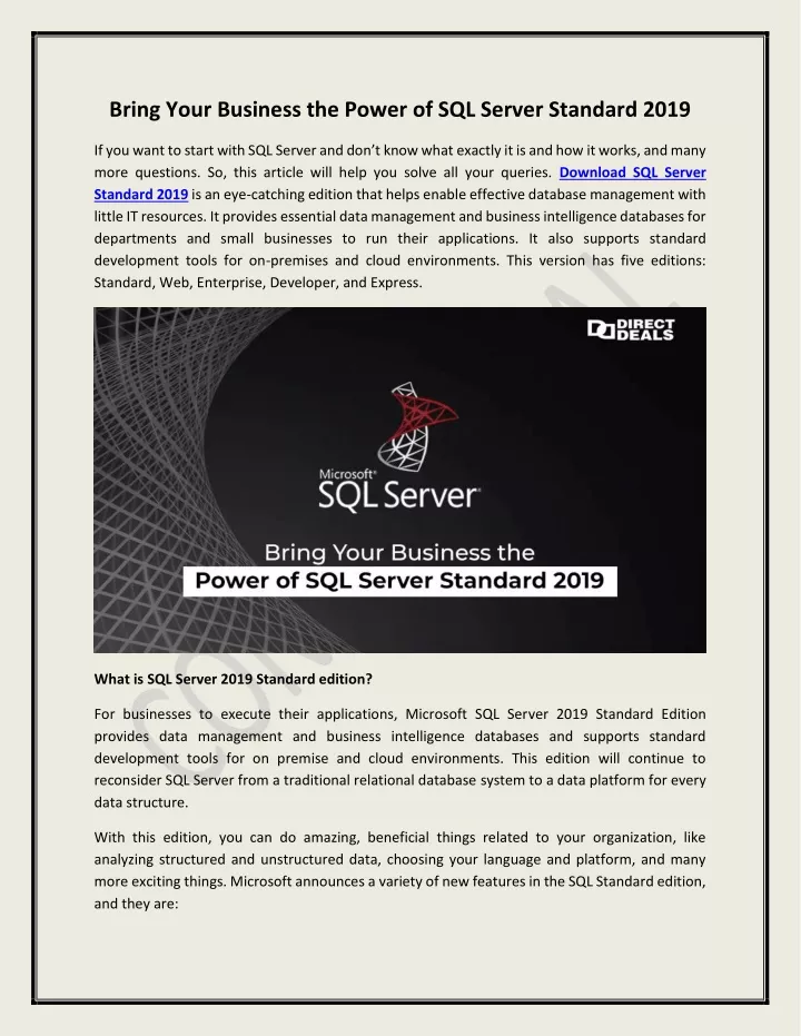 bring your business the power of sql server