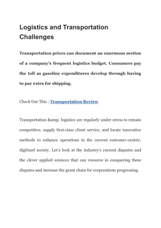 Logistics and Transportation Challenges