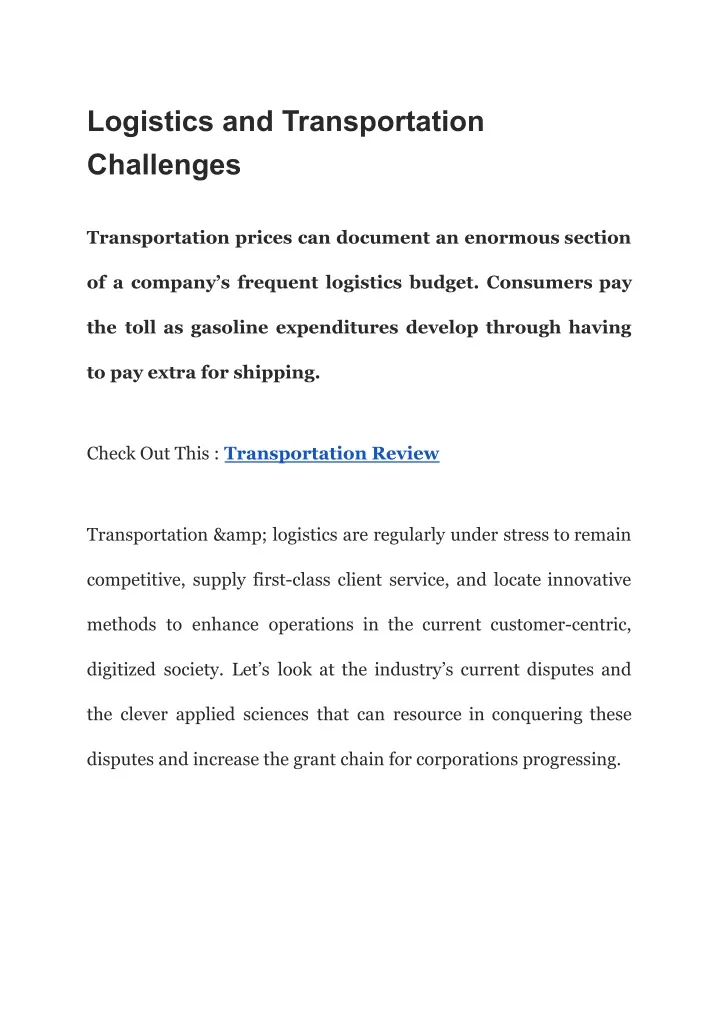 logistics and transportation challenges