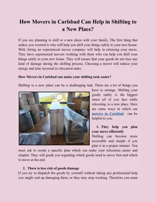 How Movers in Carlsbad Can Help in Shifting to a New Place?