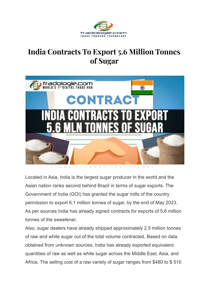 india contracts to export 5 6 million tonnes