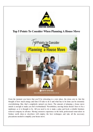 Top 5 Points To Consider When Planning A House Move