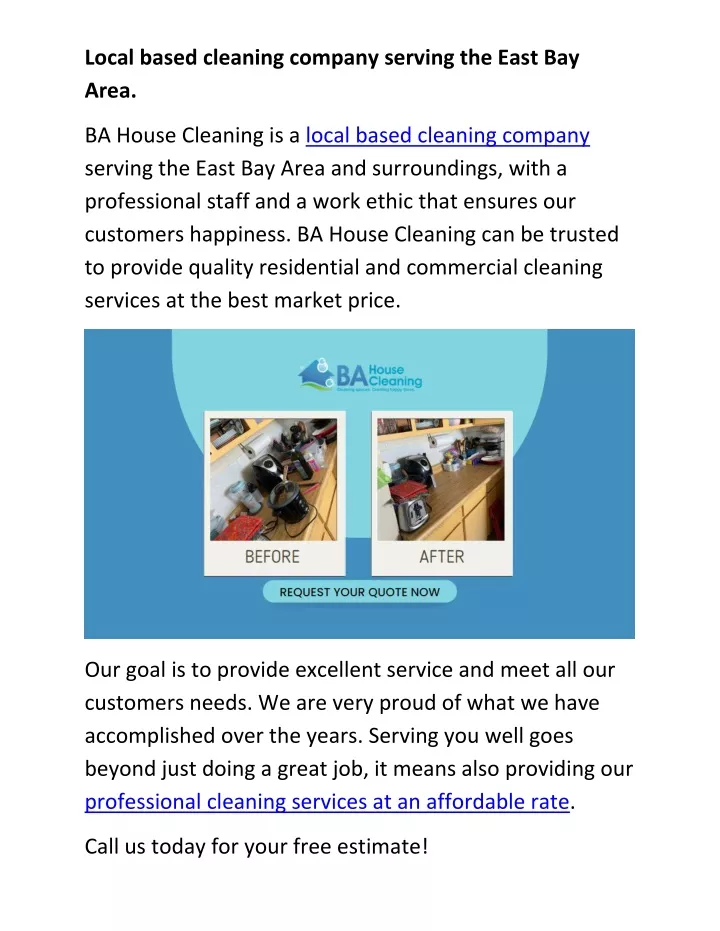 local based cleaning company serving the east