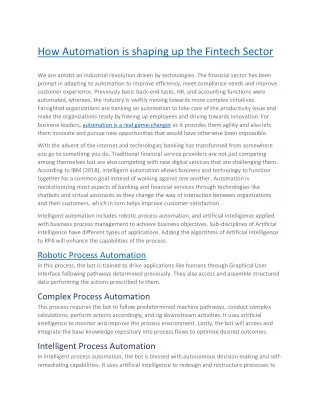 How Automation is shaping up the Fintech Sector