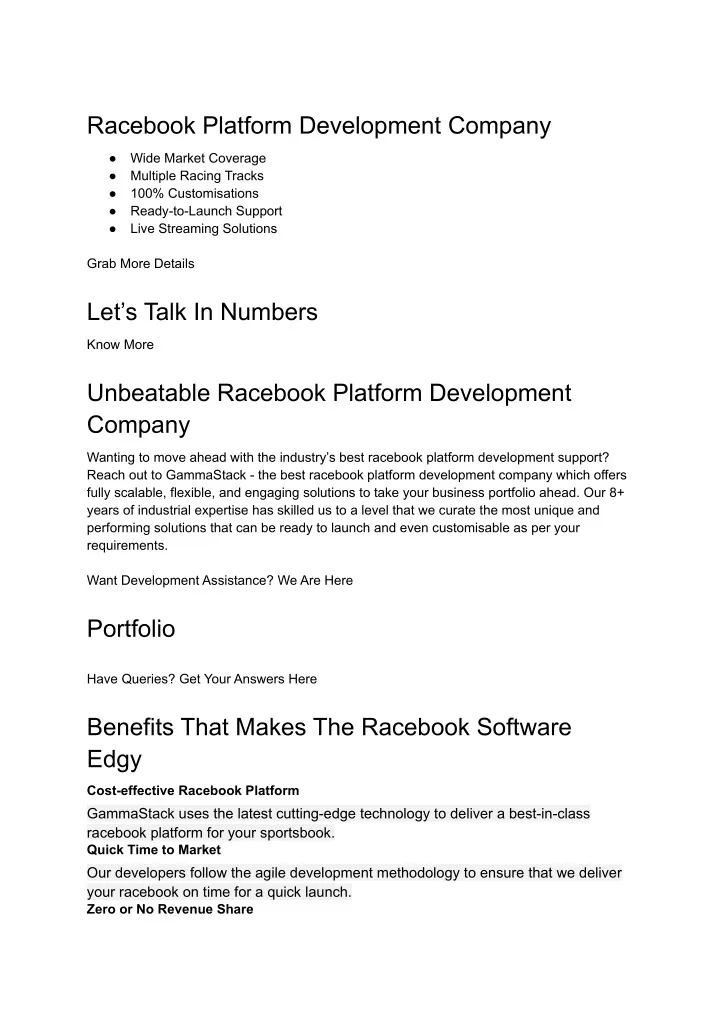 racebook platform development company
