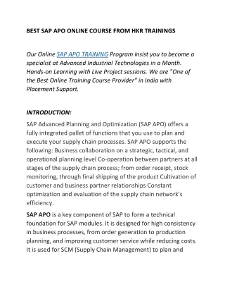 best sap apo online course from hkr trainings