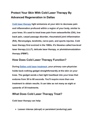 Protect Your Skin With Cold Laser Therapy By Advanced Regeneration in Dallas