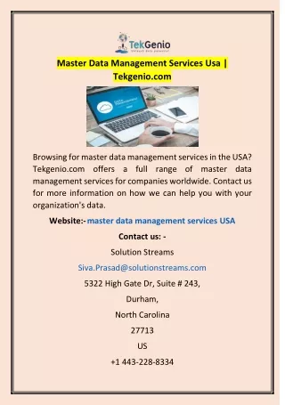 Master Data Management Services Usa | Tekgenio.com