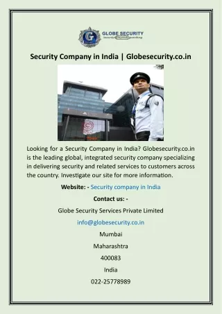 Security Company in India  Globesecurity.co.in