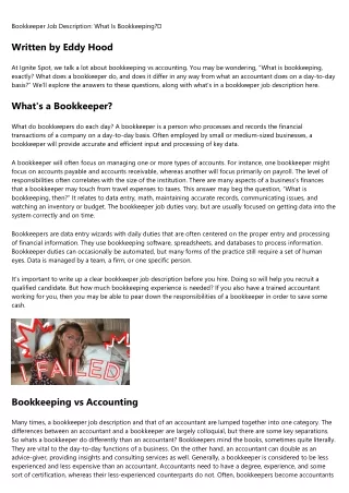 bookkeeper job description what is bookkeeping
