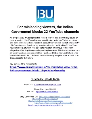 For Misleading Viewers, the Indian Government Blocks 22 YouTube Channels